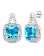 Silver Cushion Shape Gemstone & Diamond Earrings