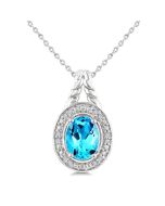 Silver Oval Shape Gemstone & Diamond Pendant