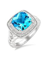 Silver Cushion Shape Gemstone & Diamond Ring