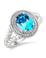 Silver Oval Shape Gemstone & Diamond Ring