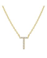 Frost Sable Block 'T' Initial Diamond Pendant