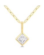 Quince Zenith Princess Shape Bezel Set Paperclip Diamond Fashion Pendant