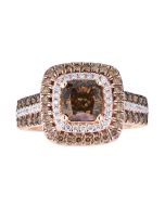 Diamond and Brown Cushion Double Halo Engagement Ring