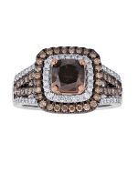 Diamond and Brown Cushion Double Halo Engagement Ring