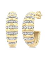 Ribbed Diamond Dome Half Hoop Earrings