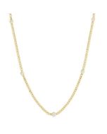 Round Shape Bezel Curb & Cuban Station Diamond Necklace
