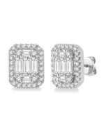 Emerald Shape Halo Fusion Diamond Earrings