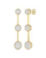 Round Shape 3 Stone Bar Link Shine Bright Diamond Earrings