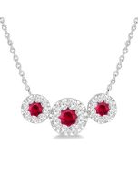 Ruby Round Shape Past Present & Future Shine Bright Gemstone & Diamond Necklace