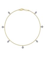 14K Yellow Gold Chain Ankle Bracelet with White Gold Diamond Leaf and Square Charms