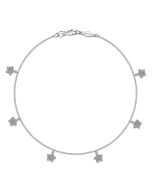 14K White Gold Chain Ankle Bracelet with White Gold Diamond Star Charms