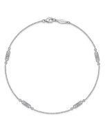 14K White Gold Ankle Bracelet with Rectangular Diamond Stations