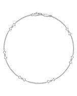 14K White Gold Ankle Bracelet with Open Leaf Diamond Stations