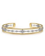 14K White and Yellow Gold Diamond Bujukan Cuff Bangle