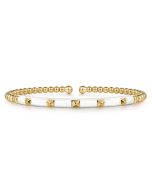 Enamel - 14K Yellow Gold Bujukan Beads and Pyramid Split Bangle with White Enamel