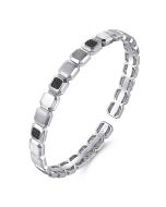 925 Sterling Silver Open Cuff Hexagon Bracelet With Black Spinel Stations