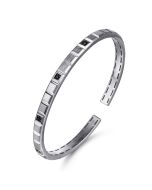 925 Sterling Silver Black Spinel Open Cuff Angular Cuts Square Bangle