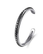 925 Sterling Silver Open Cuff Bracelet with Black Grommet Inlay