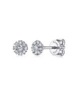 14K White Gold Floral Diamond Stud Earrings