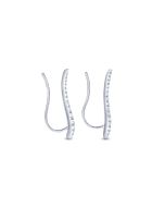 14K White Gold Curving Bar Ear Crawler Diamond Earrings