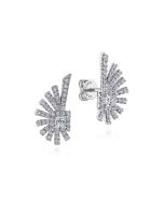 14K White Gold Diamond Fan Ear Climber Earrings