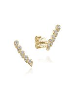 14K Yellow Gold Curved Diamond Bar Stud Earrings