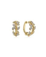 14K Yellow Gold Floral 15mm Diamond Huggies