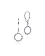 14K White Gold Open Circle Diamond Drop Earrings