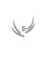 14K White Gold Curved Double Bar Diamond Stud Earrings