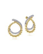 14K Yellow Gold Bujukan Open Double Row Ball and Diamond Bypass Hoop Earrings