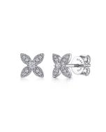 14K White Gold Diamond Flower Stud Earrings
