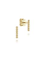 14K Yellow Gold Beaded Bar Stud Earrings