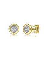 14K Yellow-White Gold Round Bezel Set Diamond Pave Stud Earrings