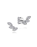 14K White Gold Diamond Leaf Shape Stud Earrings