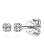14K White Gold Cushion Shape Pave Diamond Stud Earrings