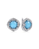 925 Sterling Silver Rope Rock Crystal and Turquoise Stone Stud Earrings
