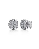 925 Sterling Silver White Sapphire and Rope Frame Stud Earrings