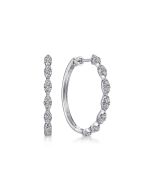 14K White Gold 30mm Diamond Classic Hoop Earrings
