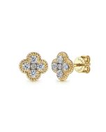 14K Yellow Gold Twisted Rope Diamond Stud Earrings