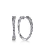 925 Sterling Silver White Sapphire Twisted Bujukan 30mm Classic Hoop Earrings