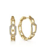 30mm 14K Yellow Gold Diamond Link Geometric Hoops Earrings