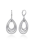 925 Sterling Silver Multi Row Open Teardrop Leverback Earrings