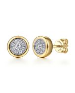 14K White-Yellow Gold Diamond Cluster Stud Earrings with Bezel Frame
