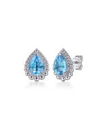 925 Sterling Silver Faceted Swiss Blue Topaz Pear Shape Bujukan Stud Earrings