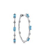 925 Sterling Silver Swiss Blue Topaz Bujukan Classic 40mm Hoop Earrings