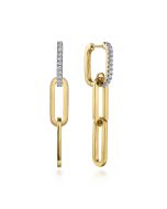 14K Yellow Gold Diamond Link Hollow Chain Drop Earrings