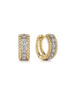14K White-Yellow Gold Bujukan Huggie Pave Diamond Earrings
