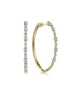 14K Yellow Gold 40mm Diamond Station Intricate Hoop Earrings