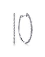 14K White Gold 40mm Diamond Oval Hoop Earrings