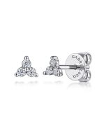 14K White Gold Three Diamond Cluster Stud Earrings